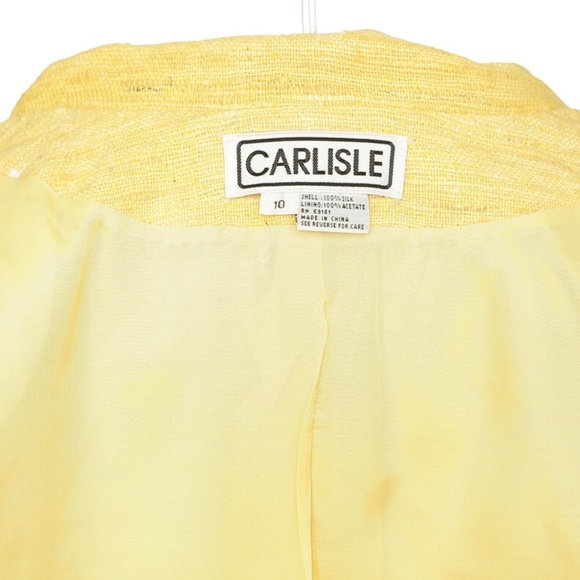 CARLISLE Jacket Blazer Yellow Silk Lapel Pockets Button Long Sleeve Sz 10 - Picture 5 of 5